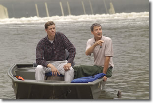 Craig Johnson and Robert Ball discussing user counts on the Wabash River